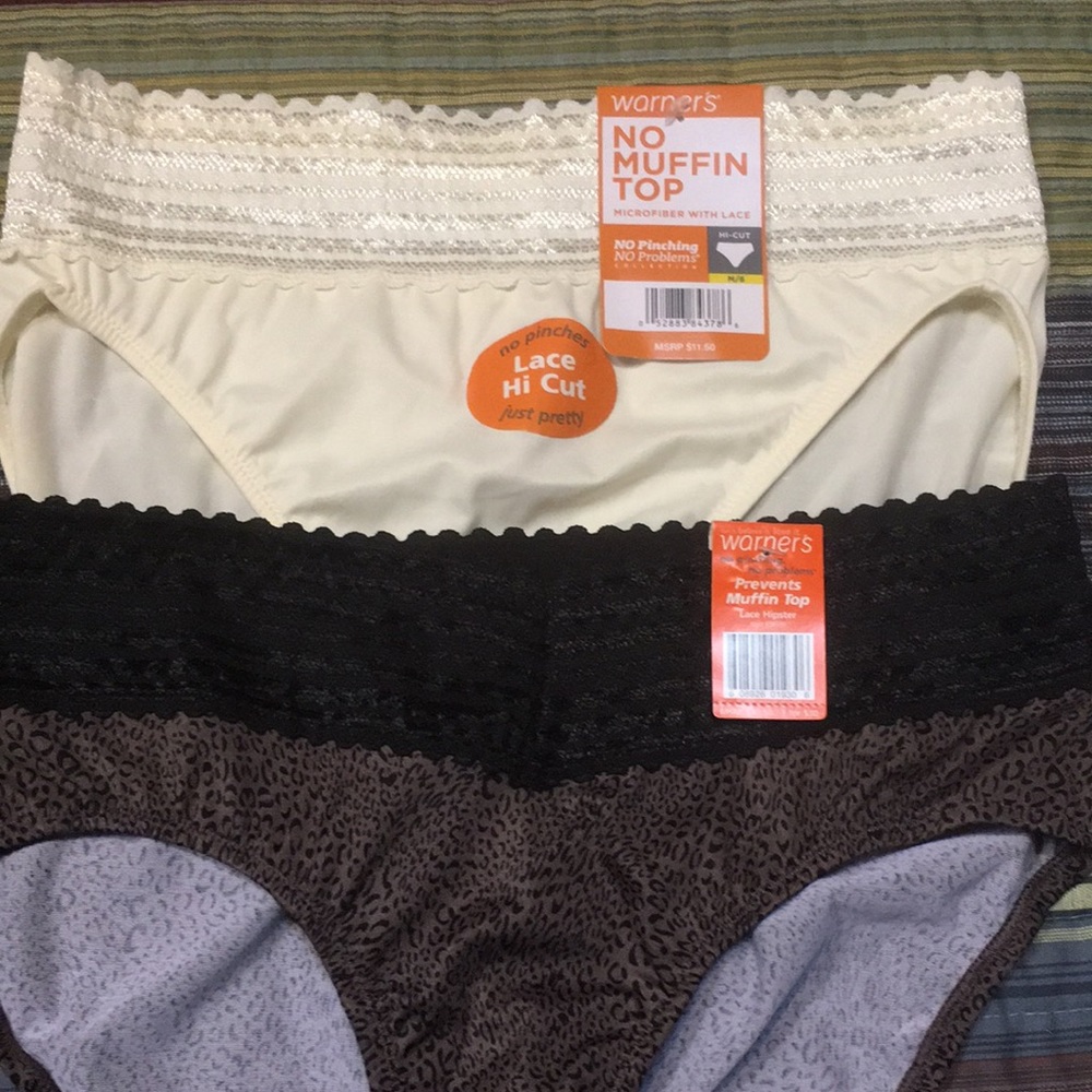 M/6 NWT 2 Warner’s No Pinching No Problem Lace Waist Panties Hipster Hi-Cut